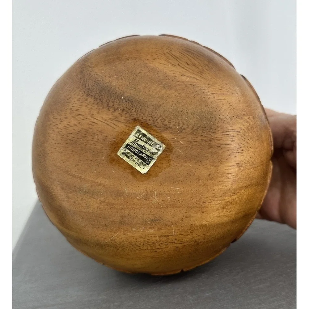 Vintage Monkey Pot Hand Carved Wood Bowl  Phillipinea